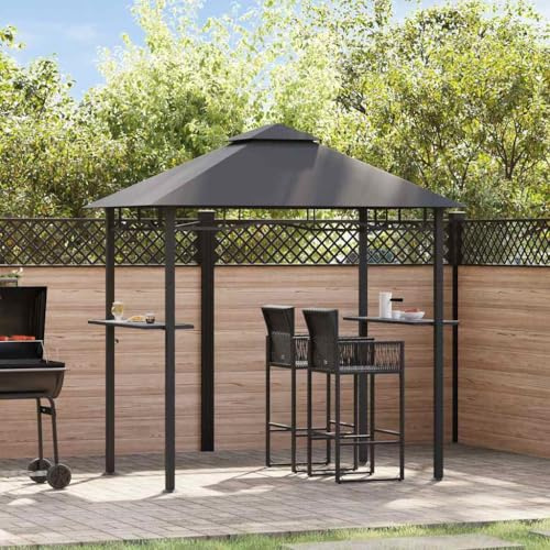 Tonnelle de barbecue robuste en acier anthracite 240 x 150 x 255 cm, pavillon de barbecue avec toit double couche en tissu résistant aux intempéries et ignifuge, avec 2 comptoirs de bar