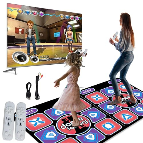 QUUGAR Tapis de Danse pour Enfants,Double Tapis de Danse pour TV (A) | Double Tapis Musical Antidérapant pour Adultes et Enfant,avec Plus 100 Jeux & Télécommandes sans Fil,Cadeau Fille