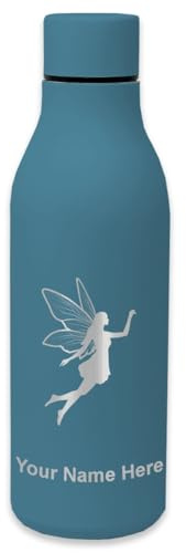 LaserGram Double Wall Stainless Steel Water Bottle, Fairy, Personalized Engraving Included (Slate Blue)