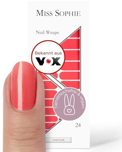 Original Miss Sophie Nagelfolien Coral Crush I 24 ultra-dünne Nagellack-Streifen einfarbig I Für Finger- & Fußnägel I Hält auf Natur- sowie lackierten, Acryl-, Gel- & Shellac-Nägeln