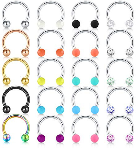 Rajnard Piercing Naso Anelli 16G 8mm Acciaio Chirurgico Piercing Septum Piercing al Labbro Helix Tragus Cartilagine Anello a Ferro di Cavallo Sfera Fluorescente Gioielli Piercing