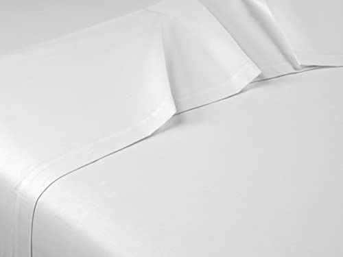 DHESTIA HOME - Sábana Encimera Blanca Hotel Polialgodón 144 Hilos - Color Blanco, Talla Cama 200