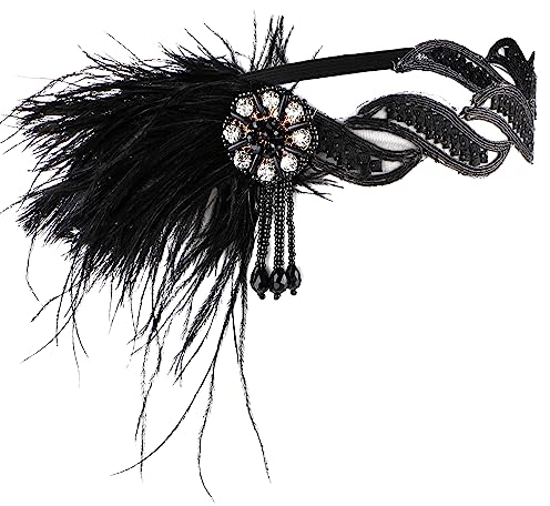 WLLHYF 1920er Flapper Stirnband, 20er Jahre Feder Haarband Vintage Feder Kristall Kopfschmuck Gatsby Party Zubehör für Frauen, White Diamond, Einheitsgröße
