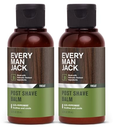 Every Man Jack Men's Post Shave Balm - Calms Irritation, Cools Skin, Hydrates, Absorbs Fast - Made with Naturally Derived Ingredients like Coconut Oil, Aloe Vera, Natural Menthol - 3.2oz - 2 Pack
