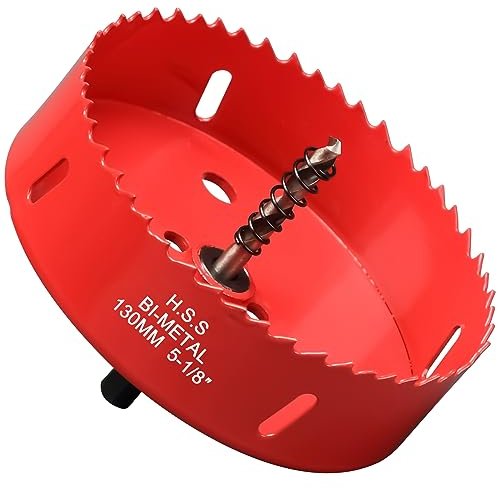 Scie Cloche Bi-métal 130mm, M42 HSS Bimétallique Scie Trèpan avec Foret de Centrage pour Robuste Perceuse à Percer pour Fer, Aluminium, Bois, Cloison Sèche, Tuyau, Panneau de Fibres de Bois, Rouge