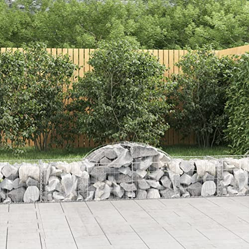 Bulliing Gabionen mit Hochbogen 4 STK. 200x50x40/60 cm Verzinktes Eisen GabionenköRbe WasserzapfsäUle Garten Gabionen Zaun Gabionensteine