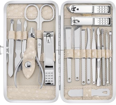 Yougai Nail Clippers set for Men and Womens Gift Manicure Set 18 Pieces Stainless Steel Manicure Kit,Nail Care Tools with Luxurious Travel Case