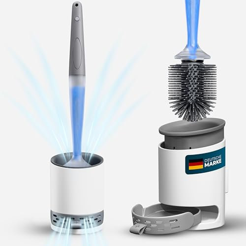 SCHWEGLER.online | Silikon Toilettenbürste mit WC-Reiniger im Griff - befüllbar, tropffrei, inkl. Wandhalter und Standfuß