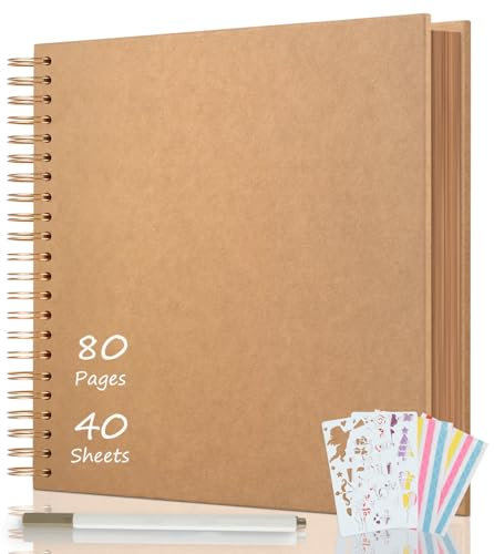 AIOR Fotoalbum zum Selbstgestalten und Einkleben, DIY Spiralalbum 80 Seiten, Fotoalben Scrapbook 30,5x30,5cm, Fotobuch für Baby Valentinstag Geburtstag Jahrestag Geschenk (Khaki)