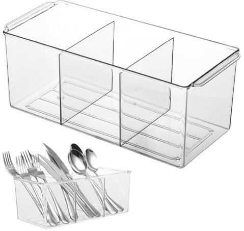 Rainmae Cutlery Storage Organizer, Plastic Silverware Caddy Organizer for Kitchen Countertop Organization - Holds Fork, Knife, Spoon, Tableware Storage Box for Kitchen Table Countertop Outdoor Picnic