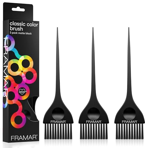 FRAMAR Black Hair Dye Brush Set – Black Colour Brushes for Bleach, Tint Brush, Hair Coloring Brush, Highlights & Root Touch-Up Hair Highlighting Kit - 3 Pack Matte