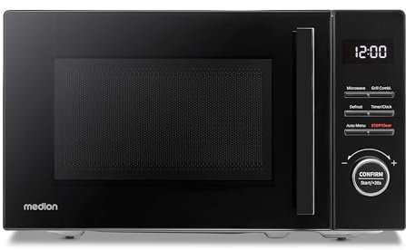 MEDION Mikrowelle mit Grill (20 Liter, 800 Watt, 1000 Watt Grill, 9 Automatik-Programme, 5 Leistungsstufen, 95 Minuten Timer, Drehteller, Auftaufunktion, MD12021) schwarz