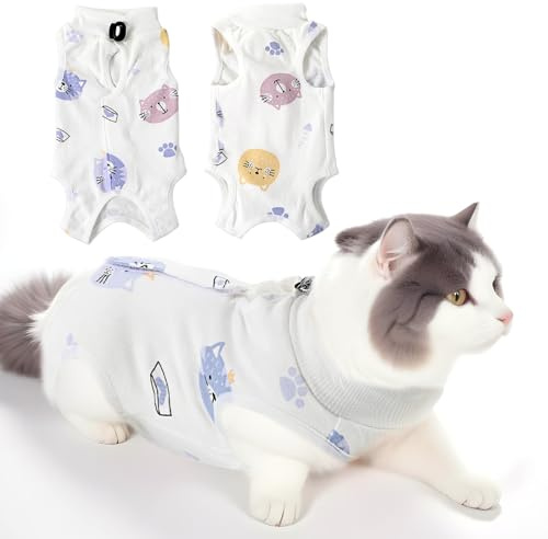 Yuanchu Cat Recovery Suit, Breathable Cat Surgery Recovery Suit Abdominal Wounds or Skin Diseases Surgical Onesie Jumpers for Cats Only Anti Licking Kitten Coat after Spaying(L)