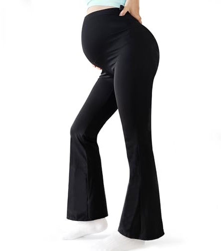 Alled Leggings Premaman sul Pancione, Leggings Premaman Morbidi e Burrosi Flare, Pantaloni Premaman da Donna Yoga Bootcut in Gravidanza per Lavoro Lounge Sportivi