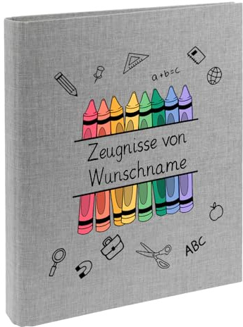 Personalisierte Zeugnismappe Ordner A4 für Zeugnisse – mit Wunschname & Schul-Motiv – Geschenk zur Einschulung, Schulabschluss oder erstem Zeugnis