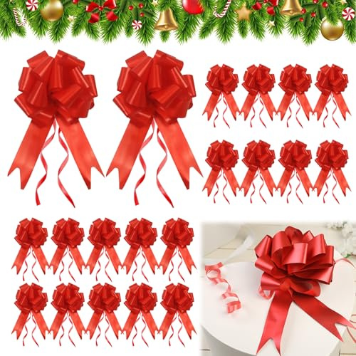 Cerioll 30 Pezzi Fiocchi Regalo Grandi, Coccarde Fiocco Autotiranti Rosso, Archi da Regalo Fiocchi, per Natale, Matrimoni, Auto, Feste, San Valentino Decorazione (Rosso)