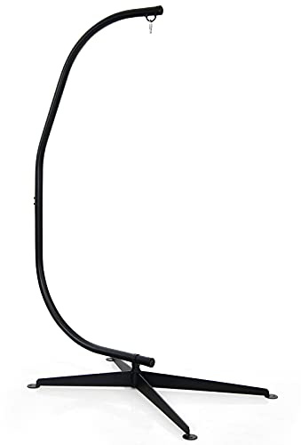 COSTWAY C Frame Hammock Chair Stand, Heavy Duty Metal Hammock Stand with 360° Rotation, Indoor Outdoor Hanging Chair Holder for Living Room, Garden and Patio(Black Stand Only) (111 x 84 x 207cm)