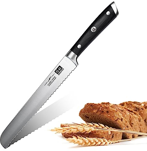 SHAN ZU Brotmesser, 20CM Brotschlägermesser mit Deutschem Edelstahl, Scharfem Küchenmesser mit Pakkwood-Griff für Brot, Kuchen