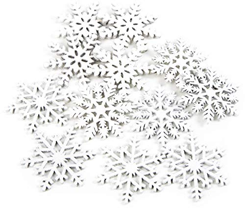 Logbuch-Verlag 12 kleine Schneeflocken Sterne Streuteile Holz Deko Weihnachten Tischdeko Weihnachtsbaumschmuck weiß glitzernd 6 cm Anhänger