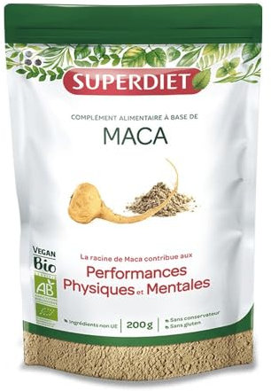SUPERDIET - MACA BIO -Performances physique et mentales, Santé du couple - Fabrication française -Sachet papier avec zip refermable-Poudre 200 g