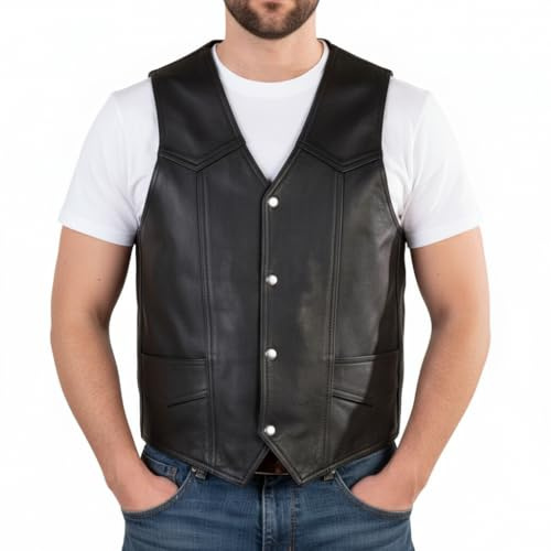 REED Men's Soft Durable Leather Vest Black, 2 Inside Pockets (2X Tall)