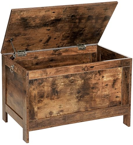 HOOBRO Taburete de Almacenamiento, Caja para Juguetes con Bisagras de Seguridad, Estantería de Juguetes, Banco Entrada Robusto, Armario de Madera, Fácil de Montar, Marrón Rústico EBF75CW01G1