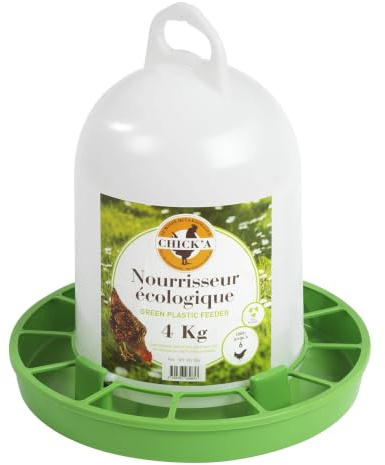 horizont CHICK'A BIO Futterautomat weiß-grün für Hühner, Futterspender Geflügel, Hühner Zubehör, Wachtel Küken Chicken, Futtertrog für Ihren Stall- und Auslaufbereich (4 kg)