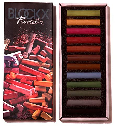 BLOCKX 12912DBXC - Box 12 Pastellkreiden, 12x9cm, dunkel Farben sortiert