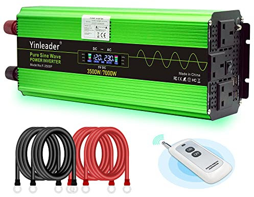 Yinleader 7000W Power Inverter 12V to 230V Pure Sine Wave with LCD Display & Remote Control