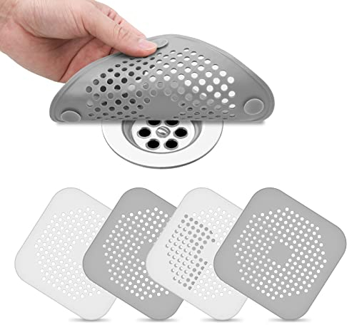 Flintronic 4 Pcs Filtro per Lavello in Silicone, Filtro per Capelli in Silicone, Protezioni per Scarico Cucina, Colino Filtro di Scarico della Doccia Silicone con Ventosa per Cucina, Vasca e Bagno