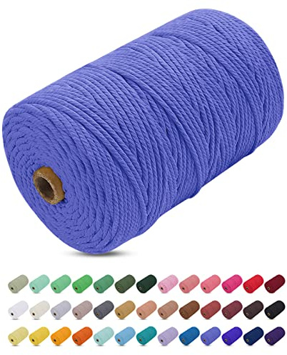 Uiopa Hilo Macrame 3mm x 200m, Cuerda Macrame de Algodon Natural Cordel, Cuerda Manualidades para DIY, Cortina, Colgar Plantas, Decoracion Dormitorio (Neblina azul)