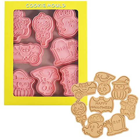 HWGING Thanksgiving Ausstecher Set, 3D Herbst Halloween Ausstechformen Geist Ahornblatt Eichhörnchen Handpresse Keksausstecher Platzchenformen 8 Stück
