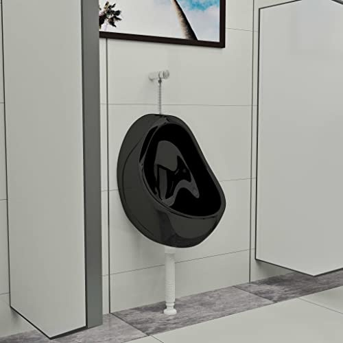 Goliraya Urinoir Suspendu avec Valve de Chasse d'eau en Céramique Durable et Solide Noir