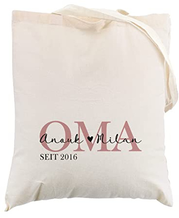 Herz & Heim® Stoff-Beutel personalisiert/Baumwolltasche/lange Henkel/Geschenk-Idee für Mama (Naturweiß)