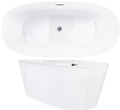 VBChome Badewanne 170x75 cm Chrom Acryl SET Premium Badewanne Freistehend Eingebauter Überlauf Siphon Inklusive Modern Komfort Elegant Top Qualität