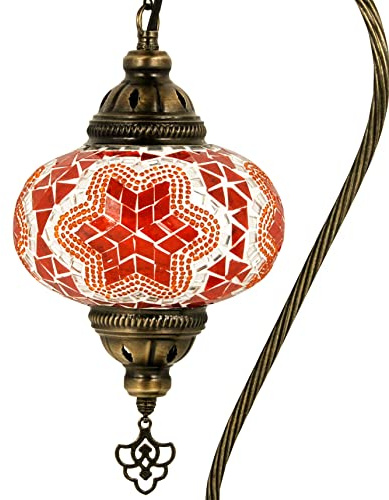 5 variables Lampes de table en mosaïque de lampe turque Mosland | Lampe marocaine turque à base de bronze | Col de cygne fait à la main Tiffany | Veilleuse de chevet en verre mosaïque avec ampoule LED