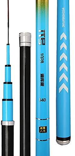 Carbon-Tischangelrute 28 abgestimmte superleichte superharte Angelrute mit langem Abschnitt, Handruten-Angelausrüstung for Wildangeln am See-Reservoir-Wettbewerb (Color : Blue, Size : 4.8m)