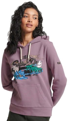 Superdry Damen Hoodie mit japanischem Vintage-Grafiklogo Mattes Flieder 38