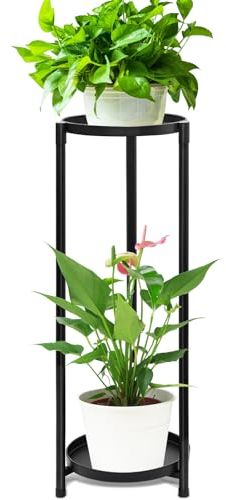 VeyFolzin.st Plant Stand, Metal Flower Pot Stand, Flower Pot Holder, Indoor and Outdoor Plant Holder for Patio Garden Balcony Living Room (2 Layer Black)