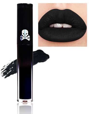 GEEWHILE Lipsticks for Women Long Lasting, Black Liquid Lipstick, Waterproof Matte Liquid Lipstick, Lightweight Moisturised Lip Gloss, Highly Pigmented Black Lipstick for Halloween Cosplay