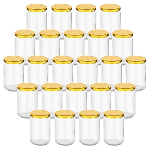 gouveo Juego de 24 tarros de conserva, 350 ml, redondos, con tapa de rosca, color dorado