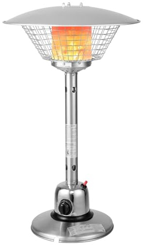 COSTWAY Cheminée de Table au Gaz Propane de 4 KW, Chauffage Extérieur avec Régulateurs de Pression/Conduites de Gaz Protection Contre Basculement et Surchauffe avec 2 Réglages de Chaleur (Argent)