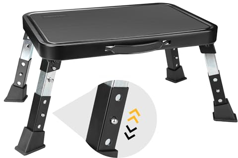 BONTEC Taburete Plegable con 3 Niveles y Plataforma Antideslizante y Patas de Goma Gruesas, Escalera Portátil para Adultos y Niños, Soporta hasta 150 kg, Cocina, Dormitorio, Negro