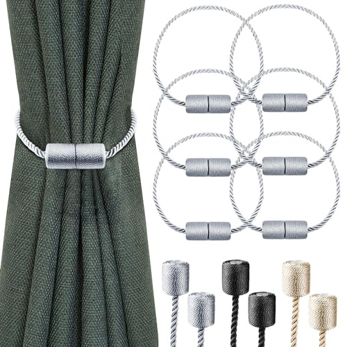 Milaloko 6-Pack Starke Magnetische Vorhang Tiebacks mit Dickeren Twist Seil Dekorative Krawatte Backs Holdbacks für Vorhänge Fenster Vorhang, Grau