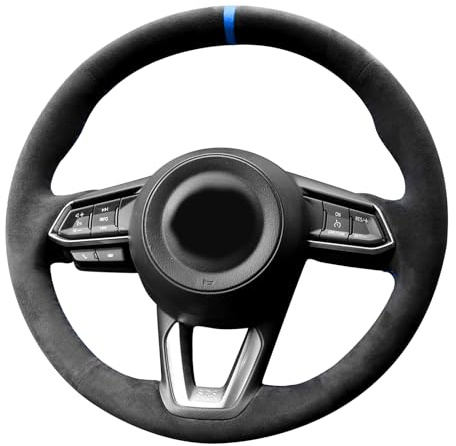 Alfanxi Handgenähter Alcantara-Lenkradbezug, kompatibel mit Mazda 3 Axela Mazda 6 Atenza CX-3 CX-5 CX-9 mit multifunktionalen Tasten 2016–2021 (blau gestreift)