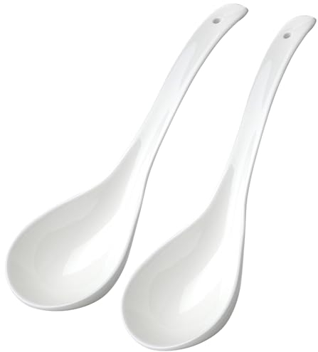 Leegg Große Suppenlöffel aus Keramik, Servierlöffel für Miso, Suppe, Ramen, Pho Knödel, Kochlöffel (2 weiß)