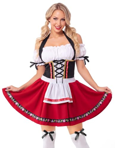 Spooktacular Creations Oktoberfest-kläder för kvinnor, tysk bayersk dirndl-klänning för halloween, cosplay, ölkarneval