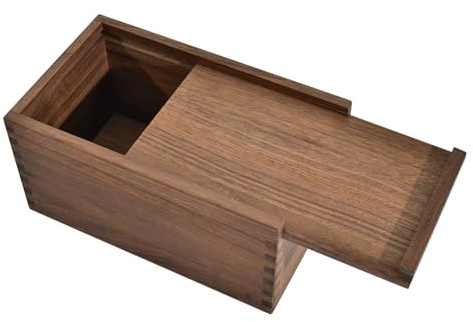 ERUOAEY Wood Box with Slide Lid, Walnut Wooden Storage Box, 9.65'' x 5.71'' x 4.8'' Wooden Decorative Box for Keepsakes Valuables Accessories