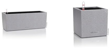 Lechuza BALCONERA Stone 50 steingrau 15650 & Canto Stone 14 hochwertiger Kräuterwürfel mit Stick-Bewässerungssystem, steingrau