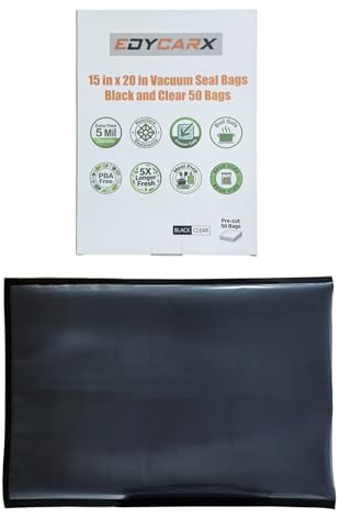 Vakuumbeutel, 38,1 x 50,8 cm, Schwarz und Transparent, strapazierfähig, 5 mm, 50 Stück | Vorgeschnittene Vakuumbeutel zur Aufbewahrung von Lebensmitteln, kommerzielle Qualität